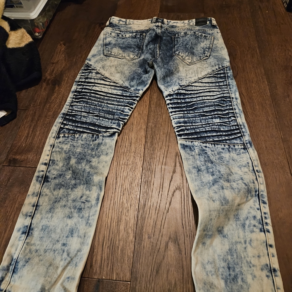 Trill Nation Skinny Jeans Ribbed Acid Wash Zipper Swag Men's Size 34W See Pics. - Picture 12 of 14